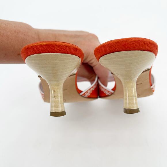 Chanel Vintage Orange Canvas Embroidered Kitten Heel Mule Slide Sandal EU 39 - Picture 10 of 13